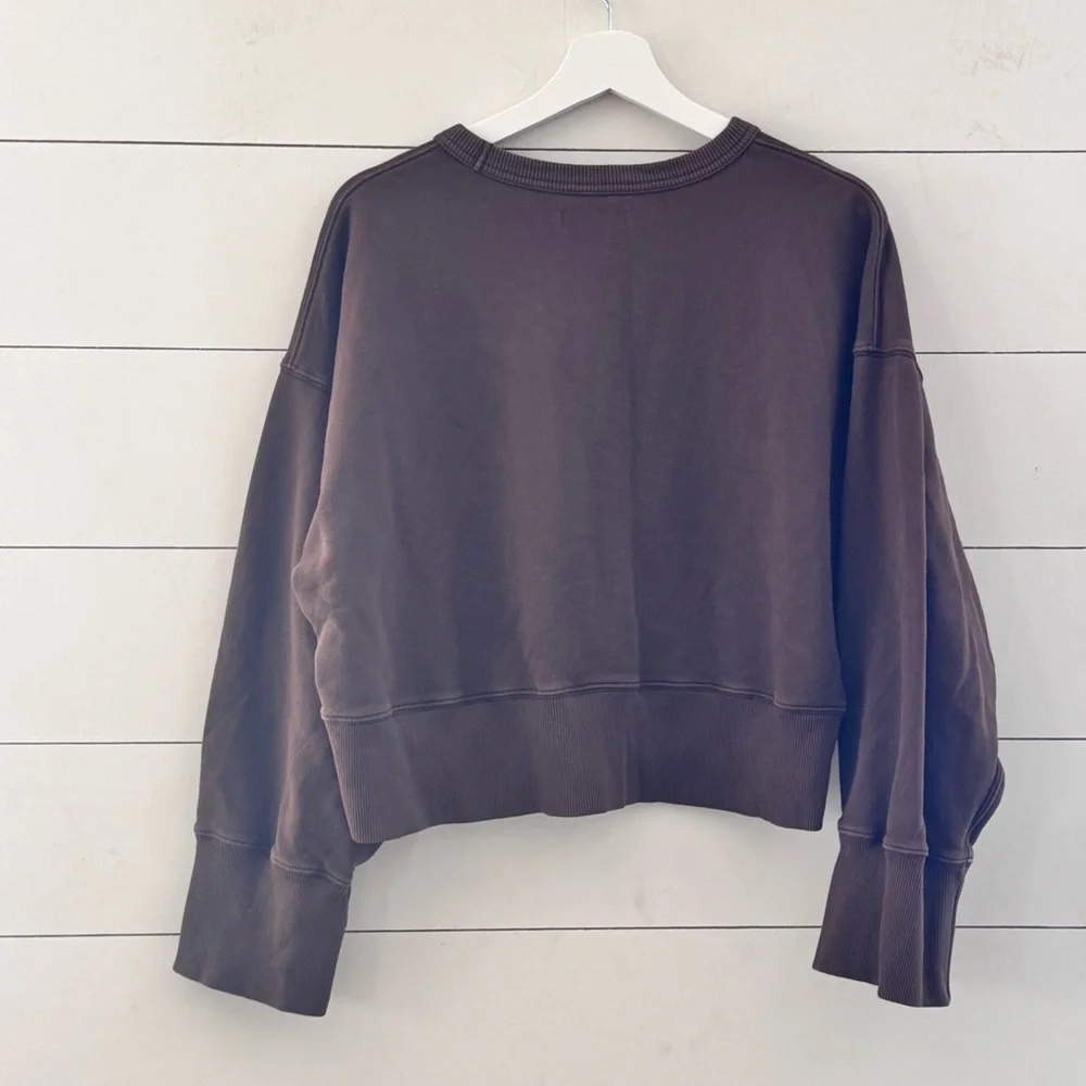 American Eagle AE77 Premium Relaxed Cropped Sweatshirt Organic Cotton Brown Sz S - Picture 6 of 8